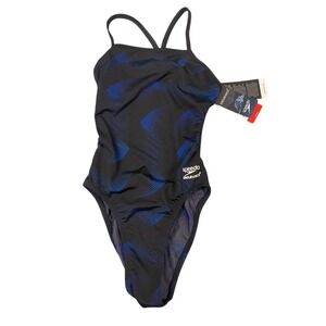 Speedo Endurance+ Swimsuit One Piece Black Blue Athletic Training Size‎ 26 NWT